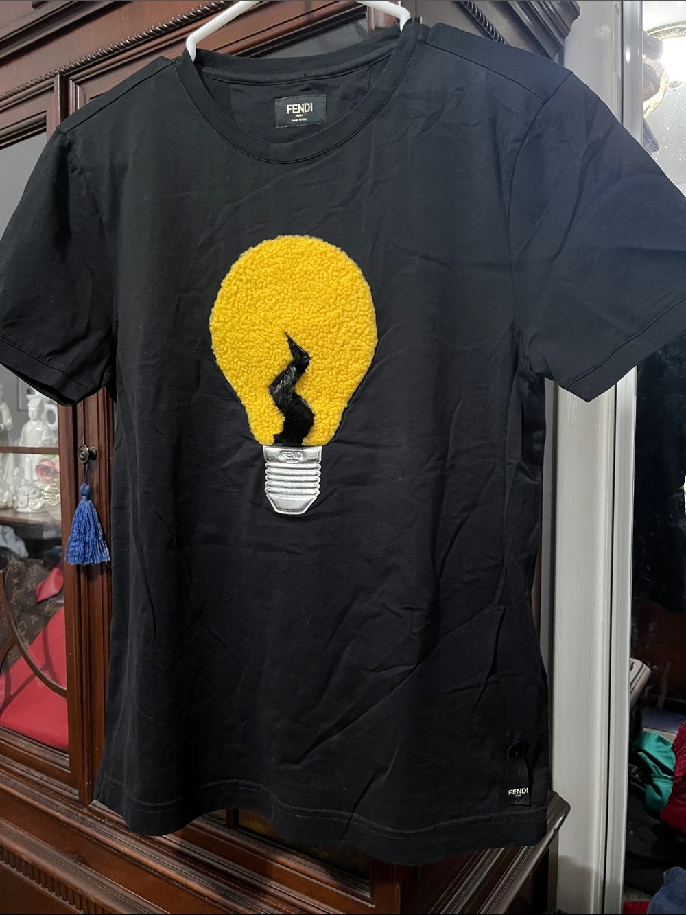 Fendi Black Tee with Yellow Lightbulb Applique
